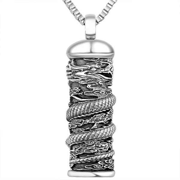 990 Pure Silver Openable Dragon Pillar Pendant
